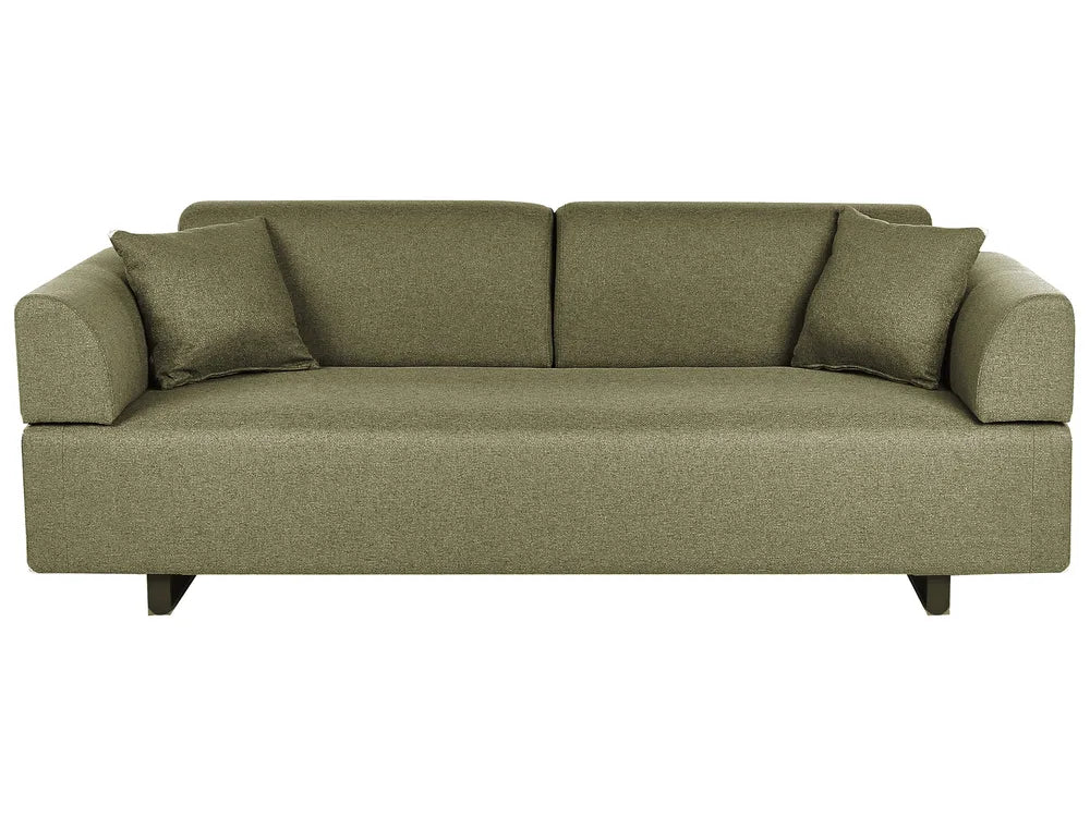 Sofa 3 Seater Fabric Olive Green with Tables Quiniya