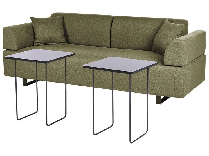 Sofa 3 Seater Fabric Olive Green with Tables Quiniya