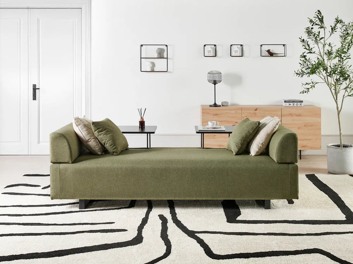 Sofa 3 Seater Fabric Olive Green with Tables Quiniya