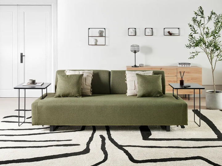 Sofa 3 Seater Fabric Olive Green with Tables Quiniya