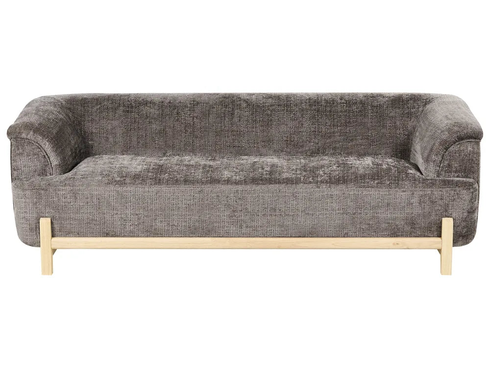 Gray sofa with wooden legs on a white background