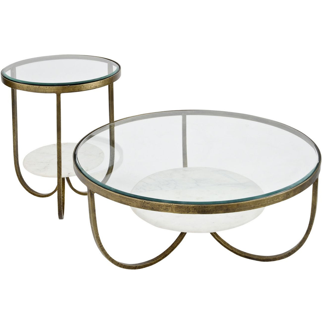Libra Nolita White Marble & Antique Gold Round Side Table