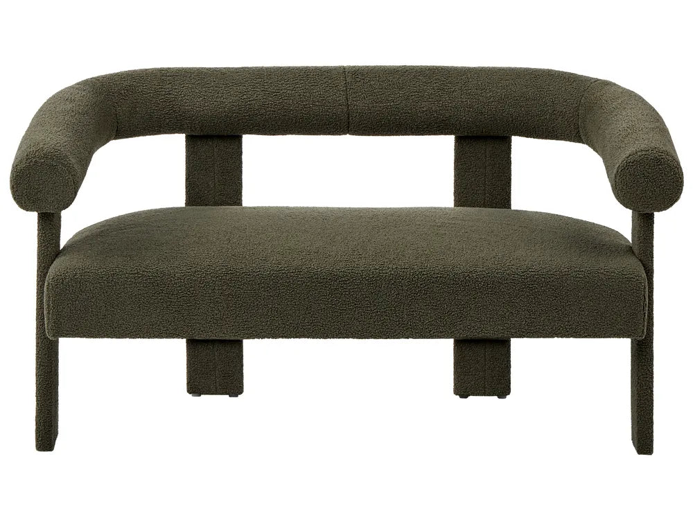 Green sofa with curved armrests on a white background