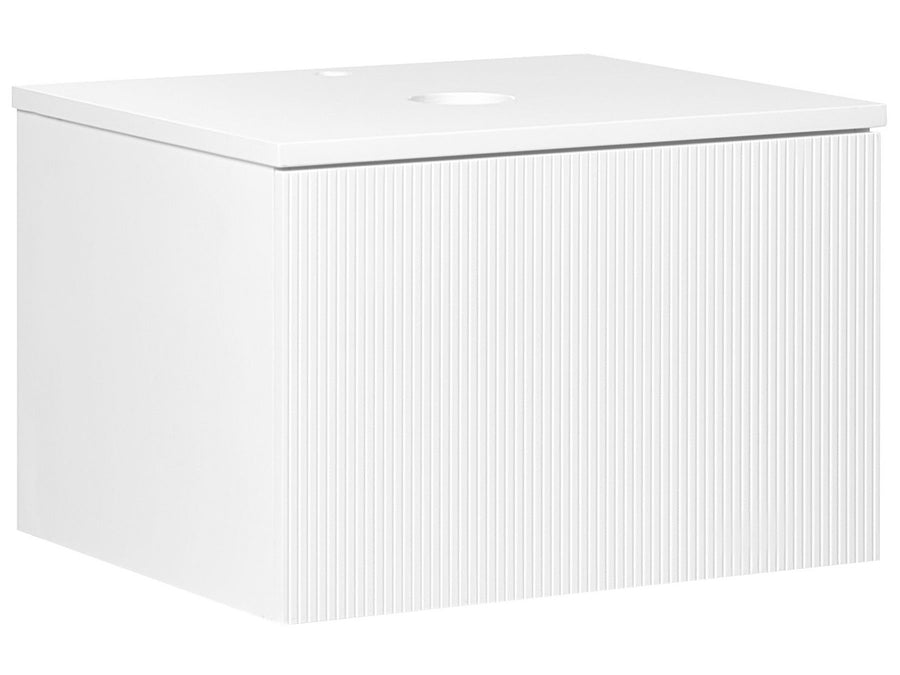 White rectangular storage box with a ribbed texture on a white background