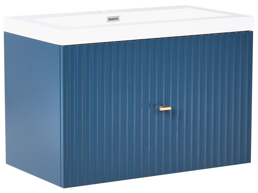 Blue storage box with a white lid on a white background