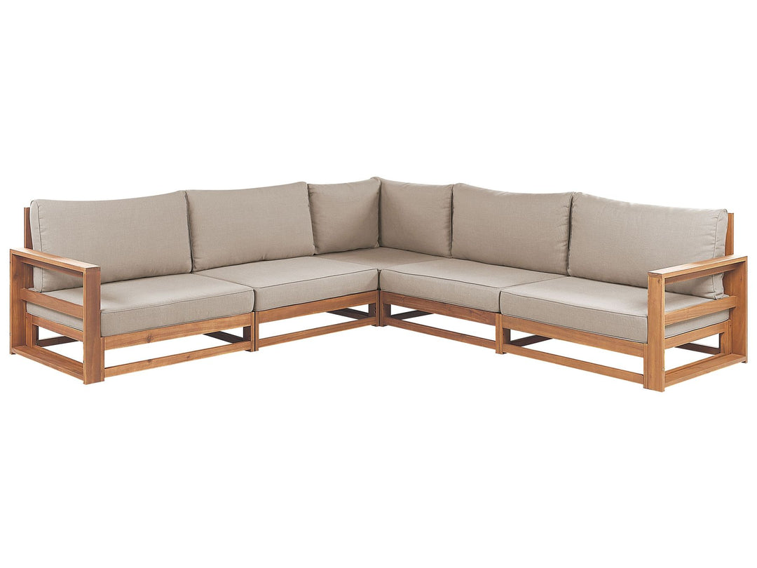 Timor Garden Corner Sofa with Table 5 Seater Modular Certified Acacia Wood Light Brown
