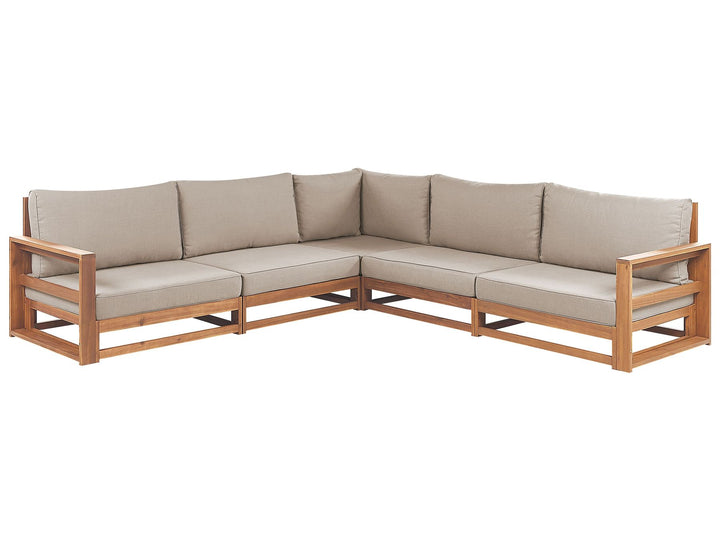 Timor Garden Corner Sofa with Table 5 Seater Modular Certified Acacia Wood Light Brown