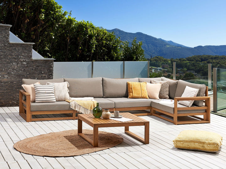 Timor Garden Corner Sofa with Table 5 Seater Modular Certified Acacia Wood Light Brown