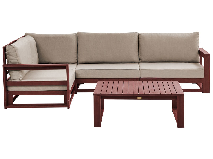 Outdoor furniture set with a sectional sofa and coffee table on a white background