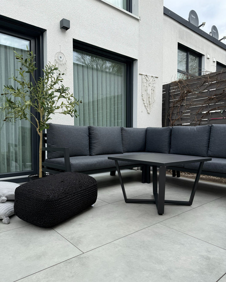 Vizzini Garden Corner Sofa with Table 5 Seater Metal Grey