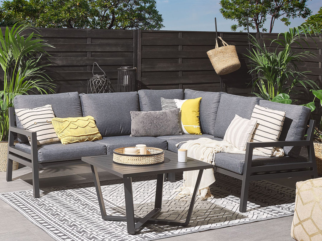 Vizzini Garden Corner Sofa with Table 5 Seater Metal Grey