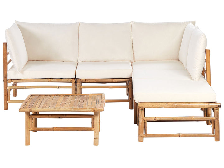 Cerreto Garden Corner Sofa with Table 5 Seater Left Hand Bamboo Wood Off-White