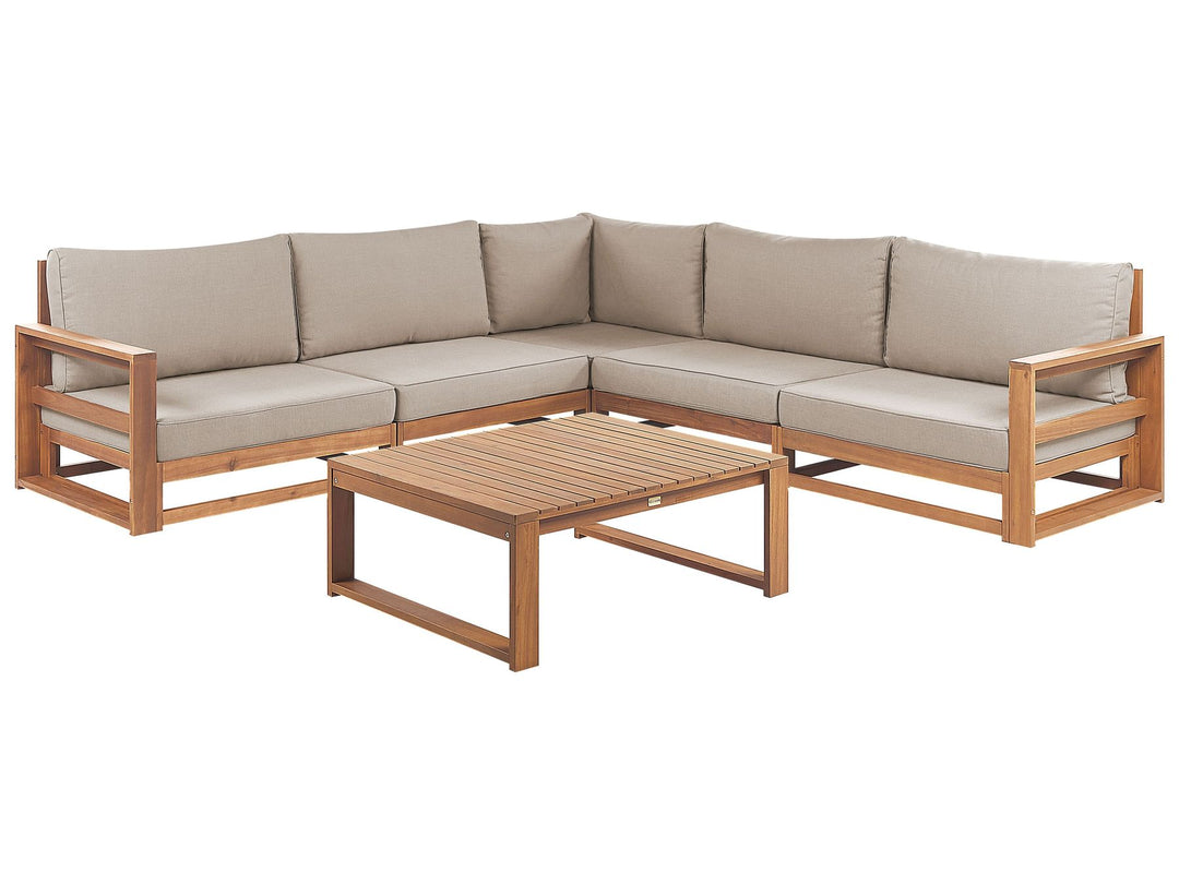 Timor Garden Corner Sofa with Table 5 Seater Modular Certified Acacia Wood Light Brown