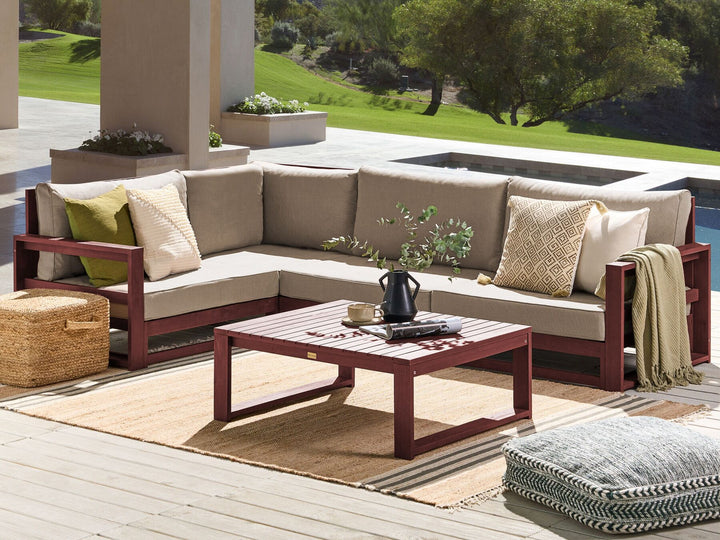 Timor Garden Corner Sofa with Table 4 Seater Right Hand Modular Acacia Wood Dark Red