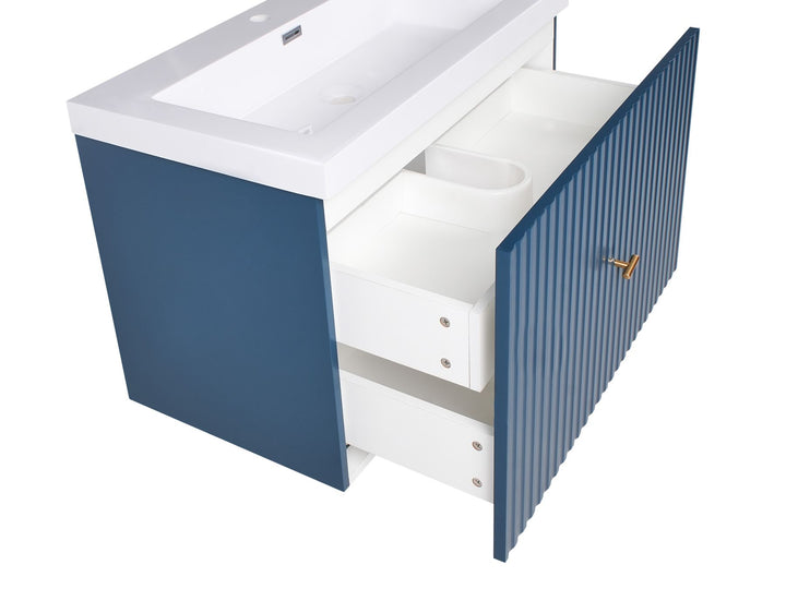 Wall Mounted Vanity Unit with Basin with Gold Handle 80 cm Dark Blue Lago