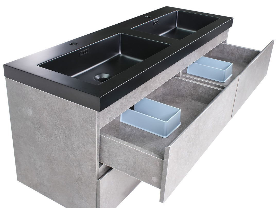 Wall Mounted Double Basin Vanity Unit 120 cm 52 cm Grey Caridel