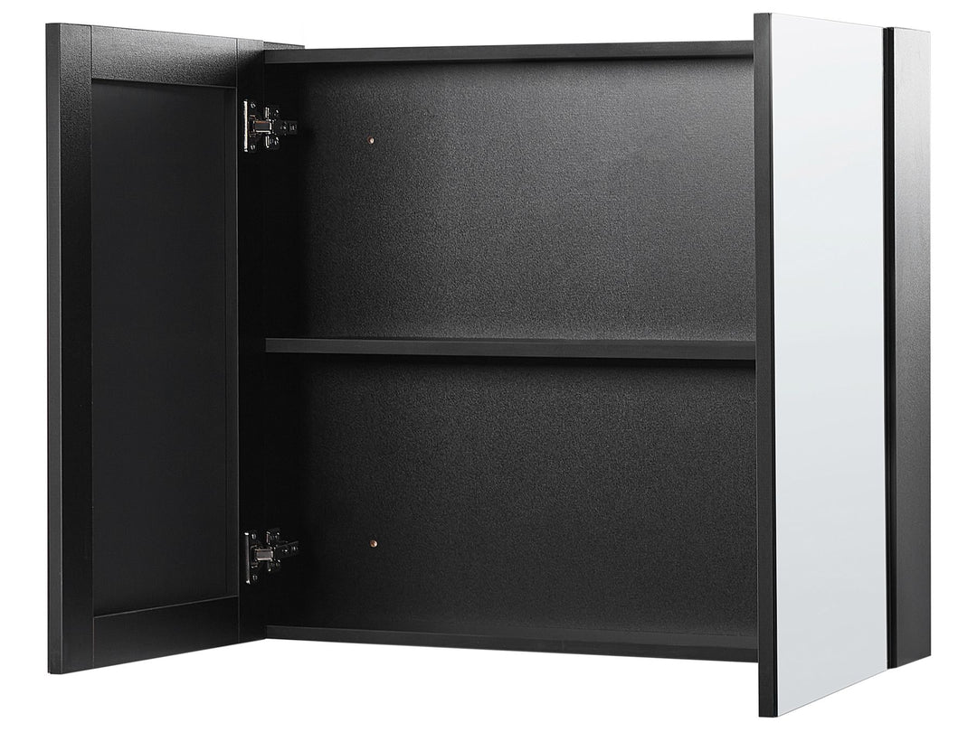 Bathroom Wall Mounted Mirror Cabinet 80 cm 70 cm Black Navarra