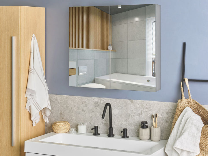 Bathroom Wall Mounted Mirror Cabinet 80 cm 70 cm Black Navarra