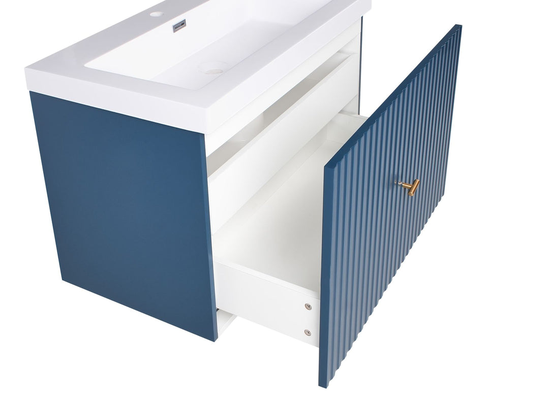 Wall Mounted Vanity Unit with Basin with Gold Handle 80 cm Dark Blue Lago