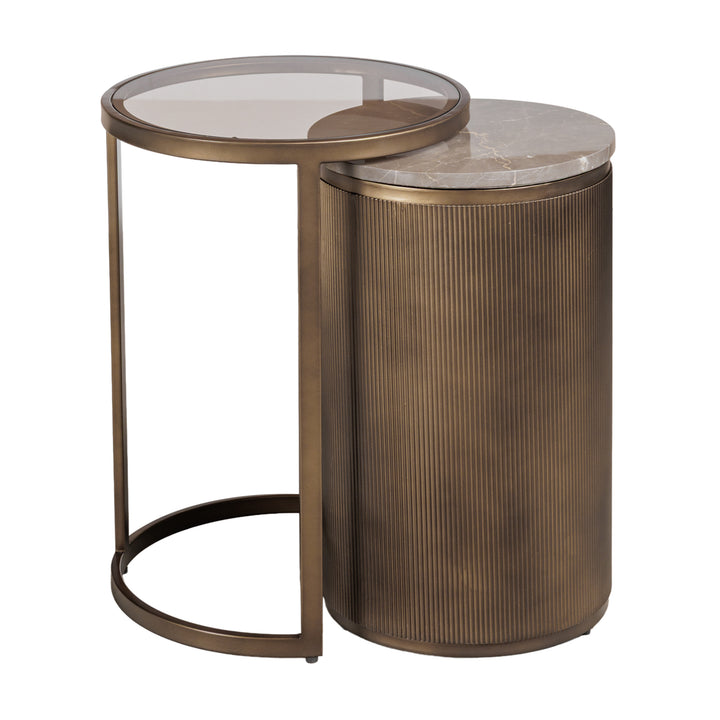 Royal gold set of 2 nesting side tables with glass tops