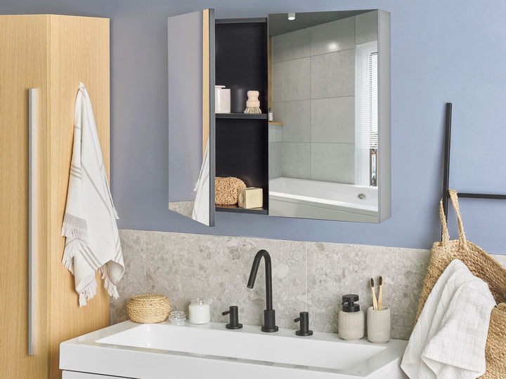 Bathroom Wall Mounted Mirror Cabinet 80 cm 70 cm Black Navarra