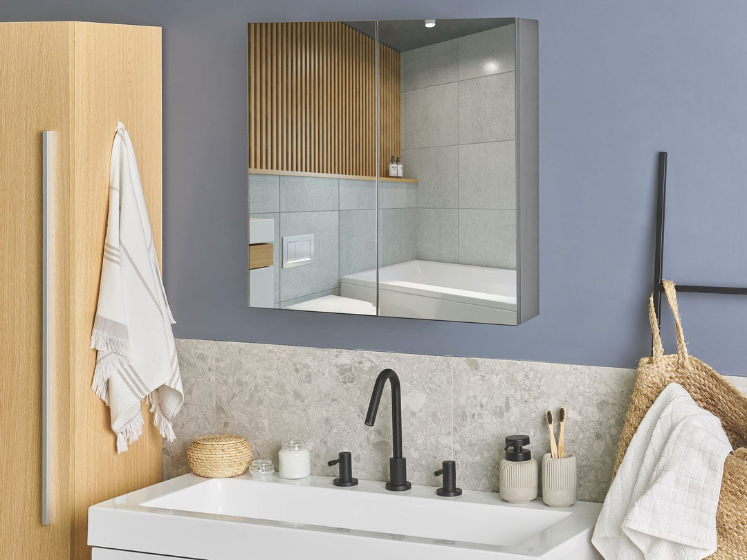 Bathroom Wall Mounted Mirror Cabinet 60 cm 60 cm Black Navarra