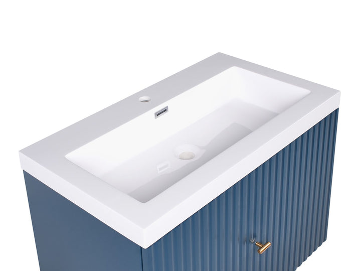 Wall Mounted Vanity Unit with Basin with Gold Handle 80 cm Dark Blue Lago