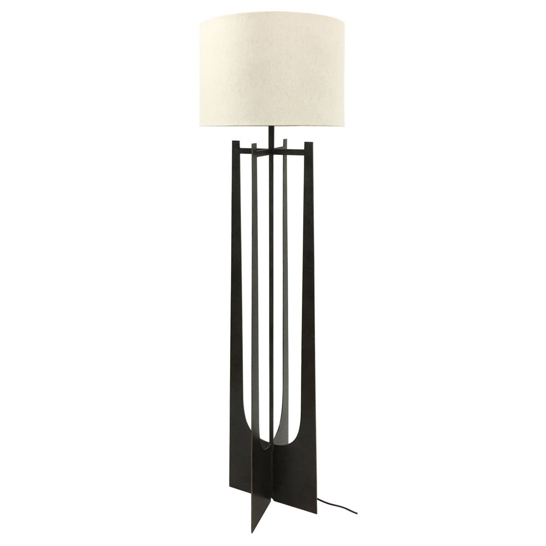 Libra Glenthorpe Hammered Iron Floor Lamp Gilded Oak Finish with Irish Linen Shade