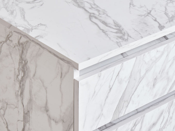 Bathroom Cabinet with Wheels 80 cm White Marble Teresina