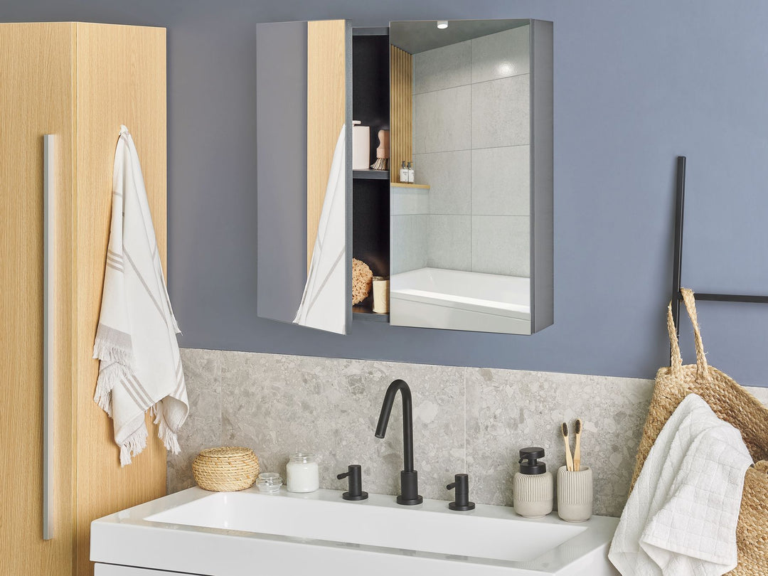 Bathroom Wall Mounted Mirror Cabinet 60 cm 60 cm Black Navarra