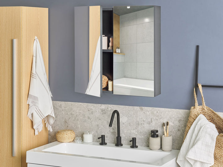 Bathroom Wall Mounted Mirror Cabinet 60 cm 60 cm Black Navarra