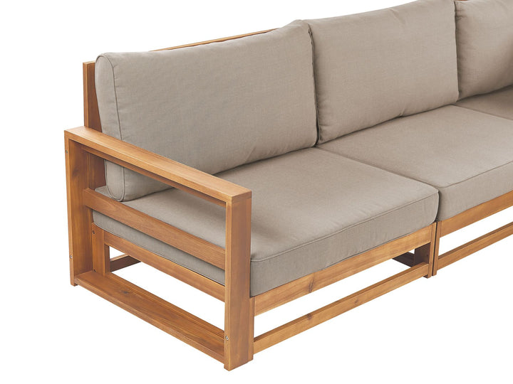 Timor Garden Corner Sofa with Table 5 Seater Modular Certified Acacia Wood Light Brown