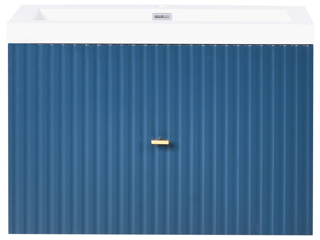 Wall Mounted Vanity Unit with Basin with Gold Handle 80 cm Dark Blue Lago
