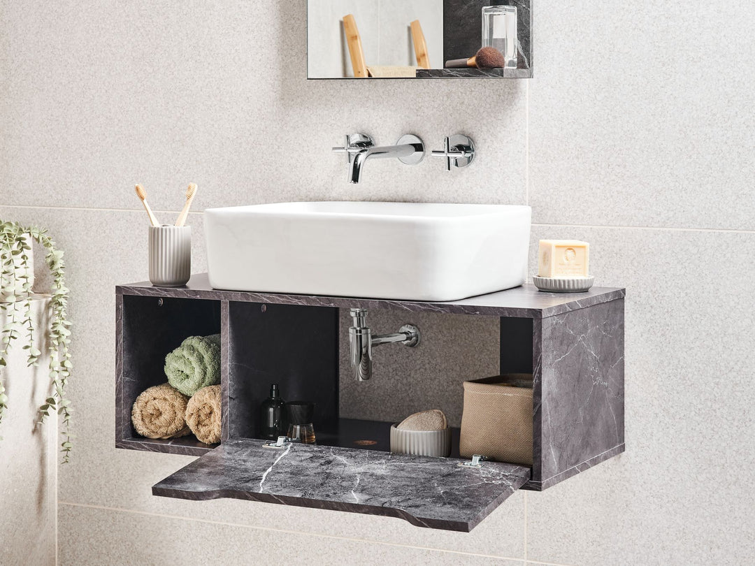Wall Mounted Washbasin Cabinet 80 cm Black Marble Cascavel