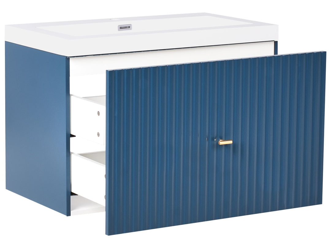 Wall Mounted Vanity Unit with Basin with Gold Handle 80 cm Dark Blue Lago