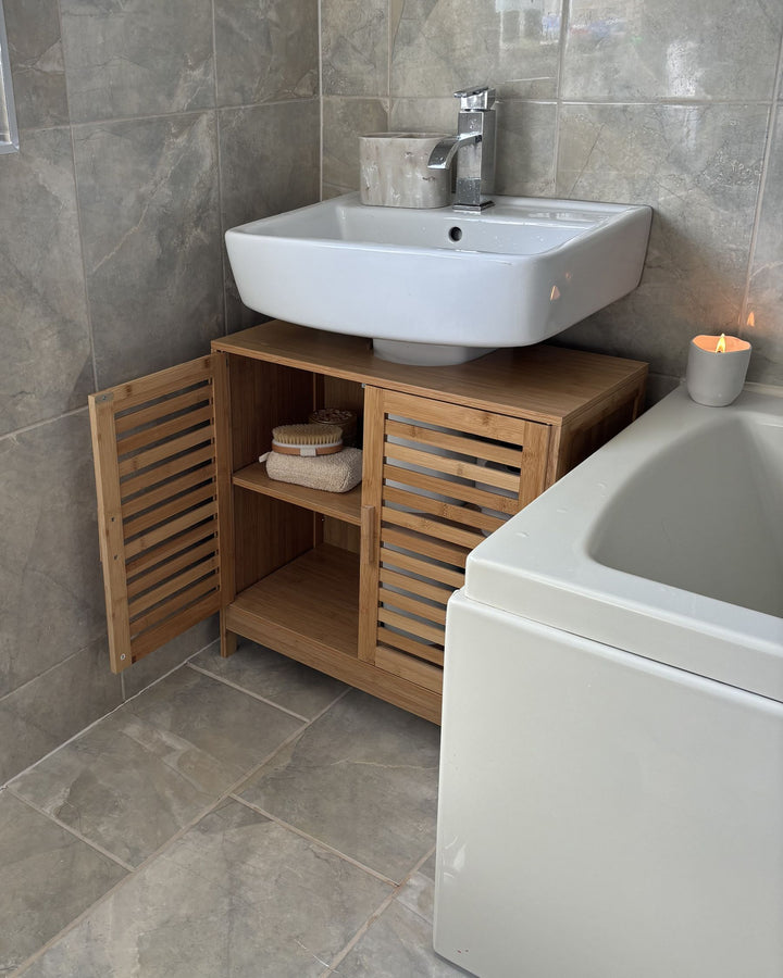 Washbasin Cabinet Bamboo Wood 60 cm Light Brown Missoula