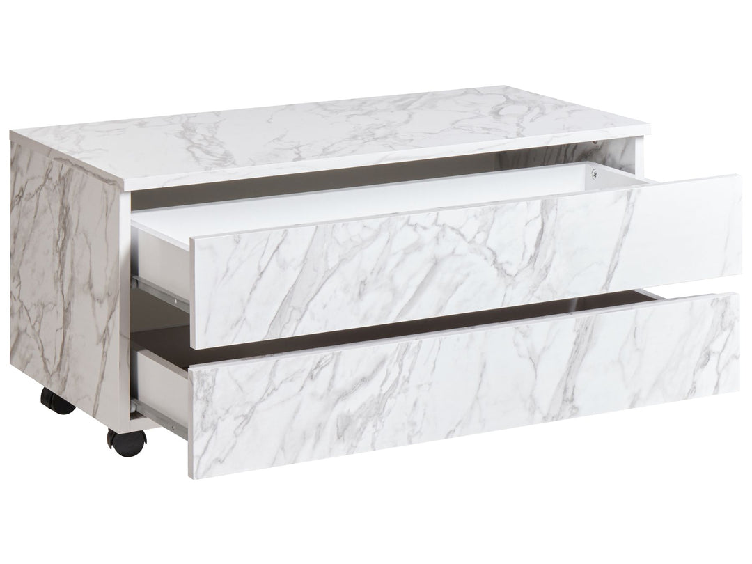 Bathroom Cabinet with Wheels 80 cm White Marble Teresina