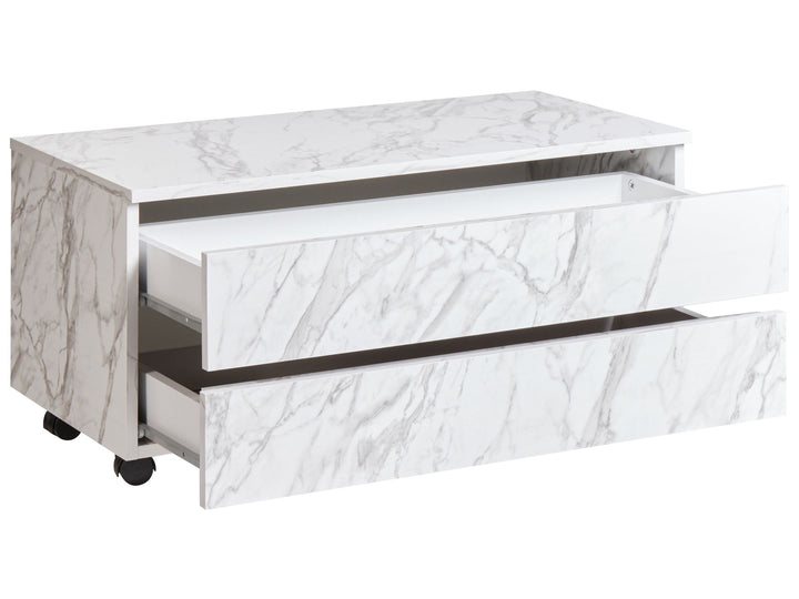 Bathroom Cabinet with Wheels 80 cm White Marble Teresina