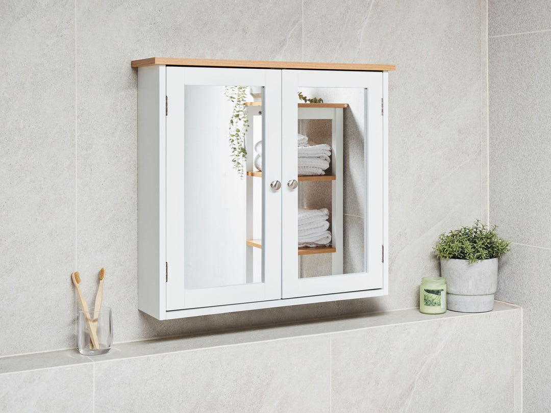 Bathroom Wall Mounted Mirror Cabinet 65 cm 60 cm White Alamos