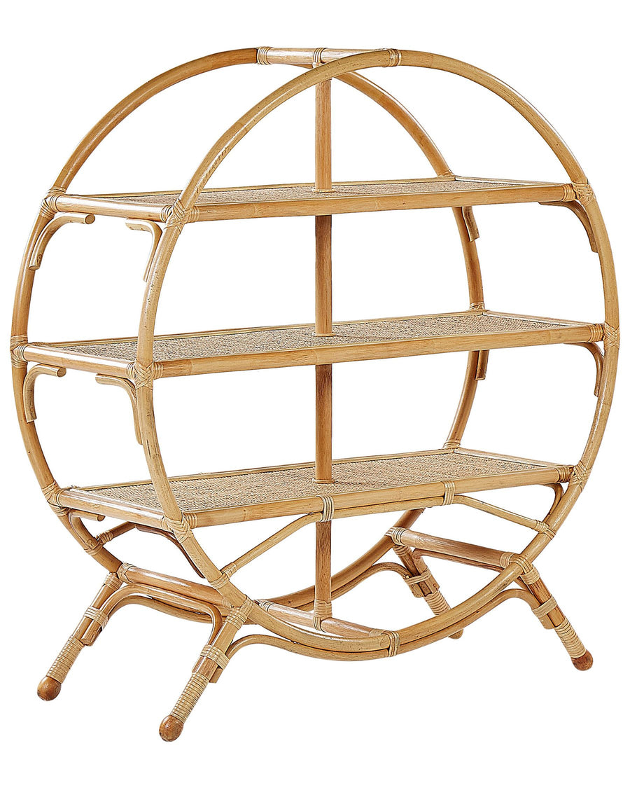 Rattan shelf with four shelves on a white background