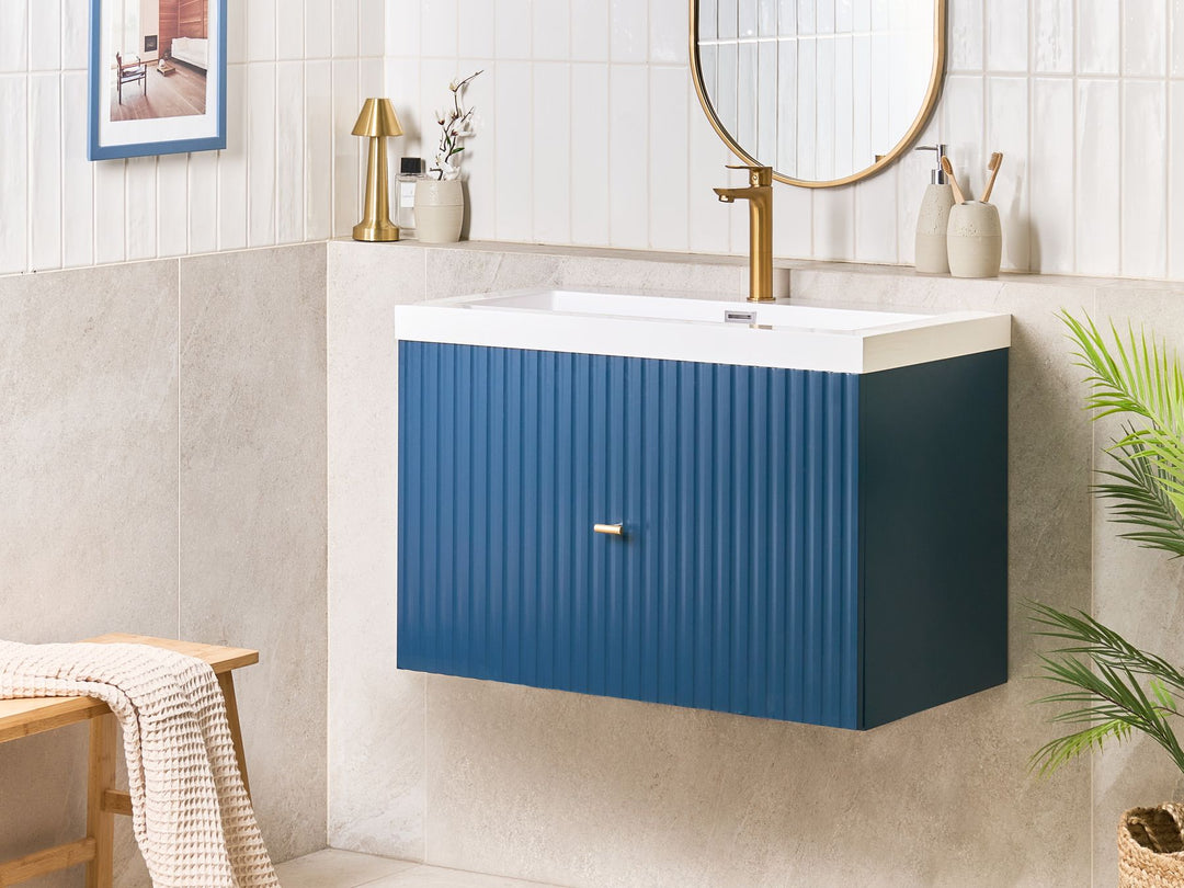 Wall Mounted Vanity Unit with Basin with Gold Handle 80 cm Dark Blue Lago