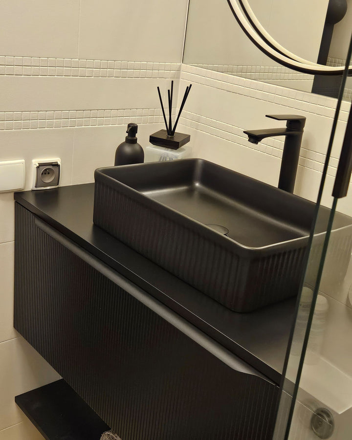 Wall Mounted Washbasin Cabinet 100 cm Black Alzira