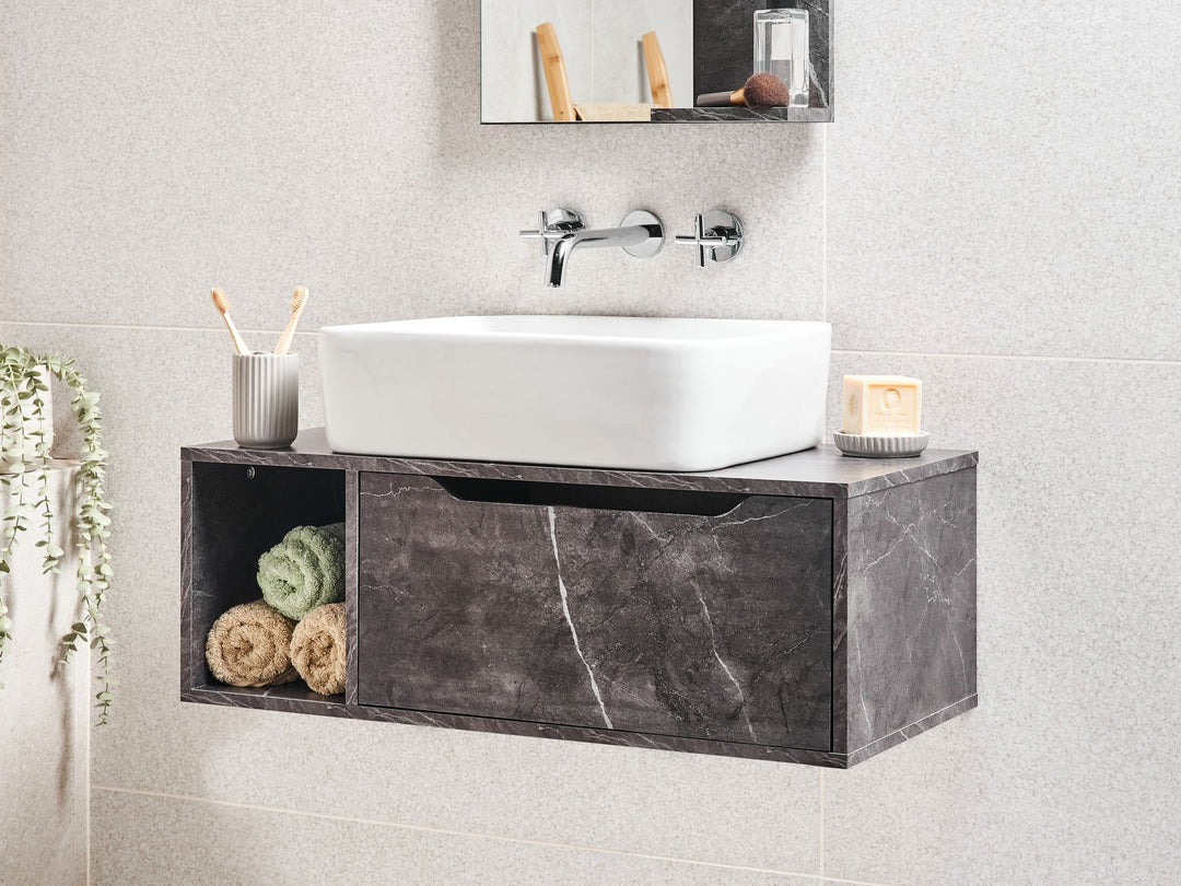 Wall Mounted Washbasin Cabinet 80 cm Black Marble Cascavel