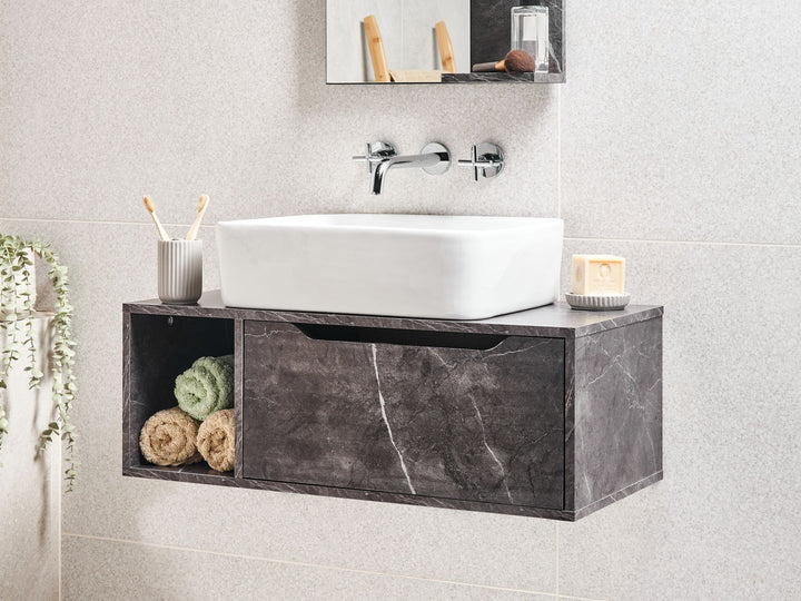 Wall Mounted Washbasin Cabinet 80 cm Black Marble Cascavel