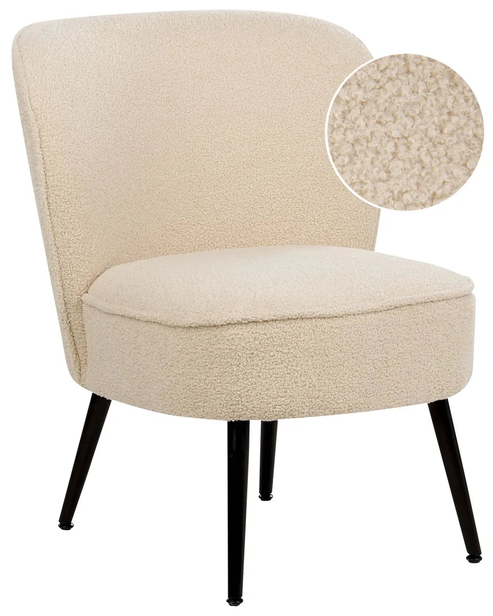 Beige armchair with black legs on a white background