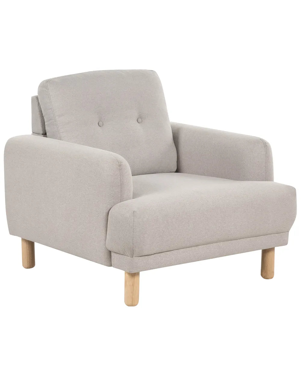 Gray armchair with wooden legs on a white background