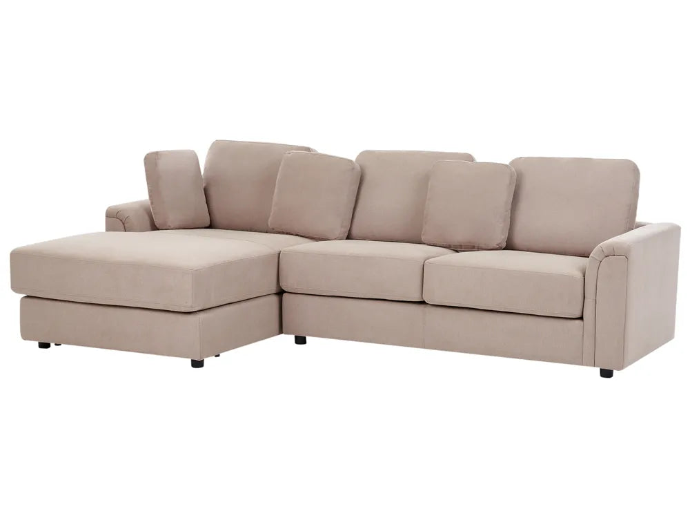 Corner Sofa 4 Seater Fabric Taupe with Ottoman Right Hand Olva