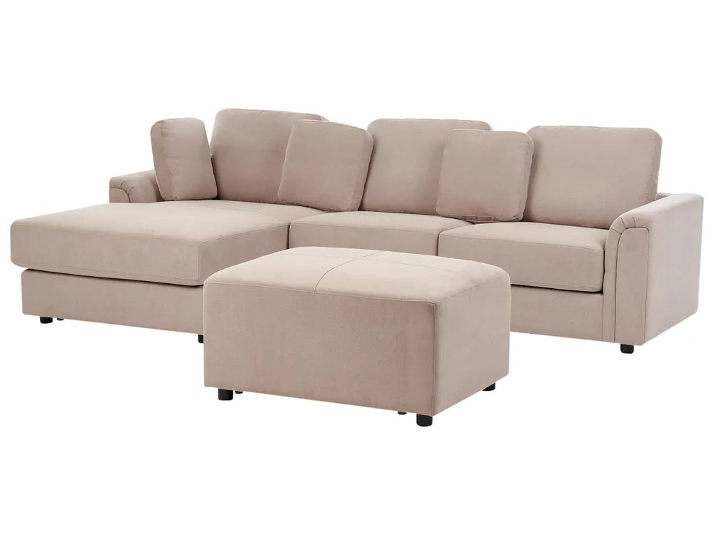 Corner Sofa 4 Seater Fabric Taupe with Ottoman Right Hand Olva