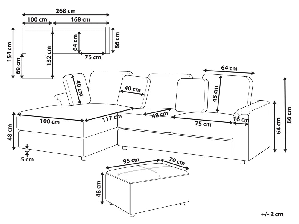 Corner Sofa 4 Seater Fabric Taupe with Ottoman Right Hand Olva