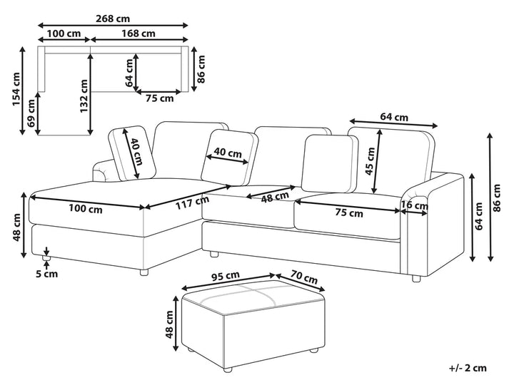Corner Sofa 4 Seater Fabric Taupe with Ottoman Right Hand Olva